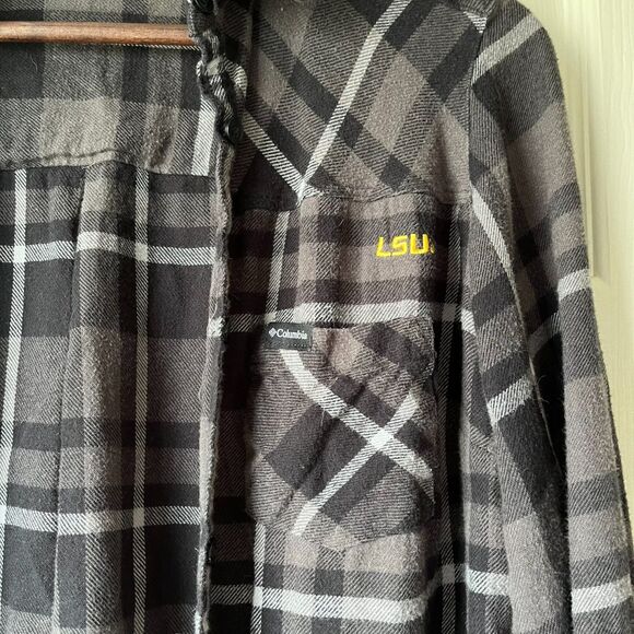 Columbia Sportswear Grey & Black Flannel with LSU Embroidery - Men's Size Medium - Picture 2 of 4